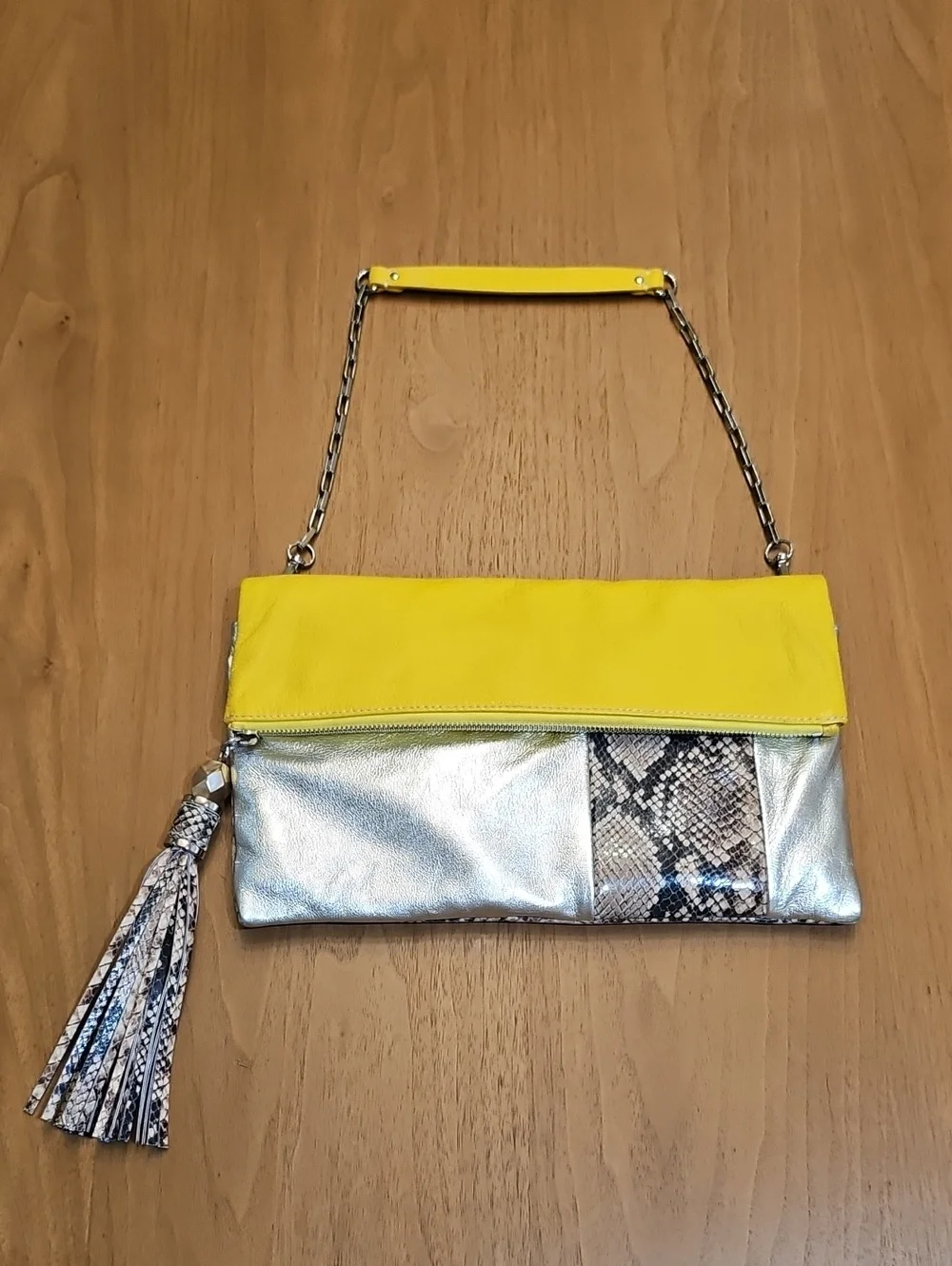 Yellow and Silver Women's Fold-Top Shoulder Bag by Rafe